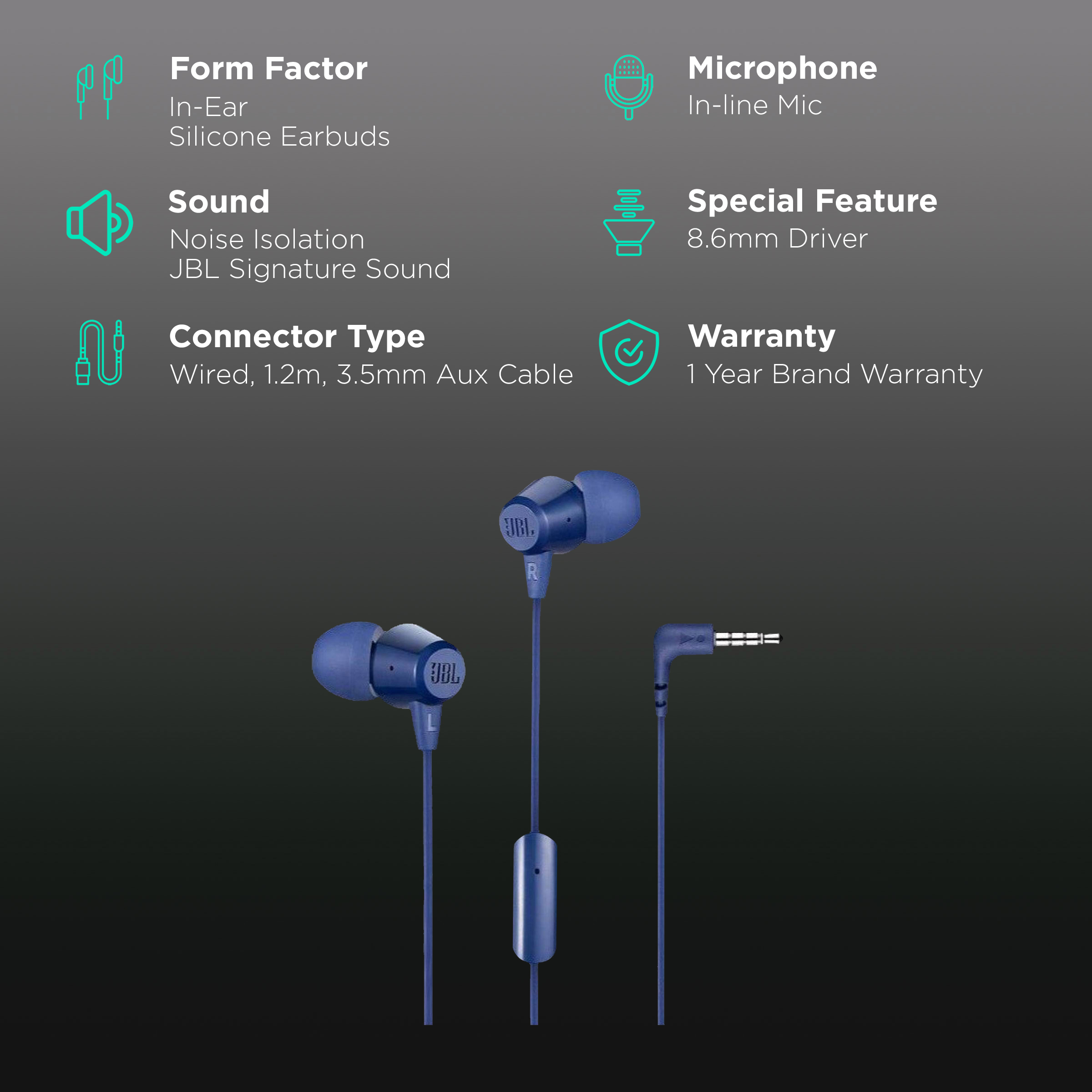 Buy JBL T50HI JBLT50HIBLUIN Wired Earphone with Mic In Ear Blue